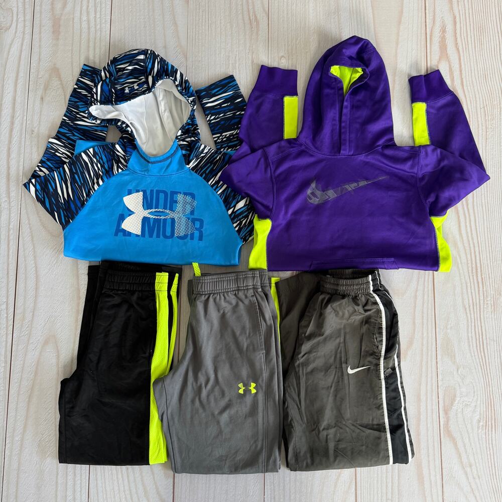 Lot Of 5 Boys M 10-12 Long Sleeve Hoodie Sweat Pants Under Armour Nike Bundle